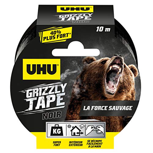 UHU Grizzly Tape – Gewebeklebeband, wasserdicht, zum Reparieren, Konsolidieren, Abdichten, Verbinden, Ultra stark und langlebig, Schwarz, 10 m x 50 mm von UHU