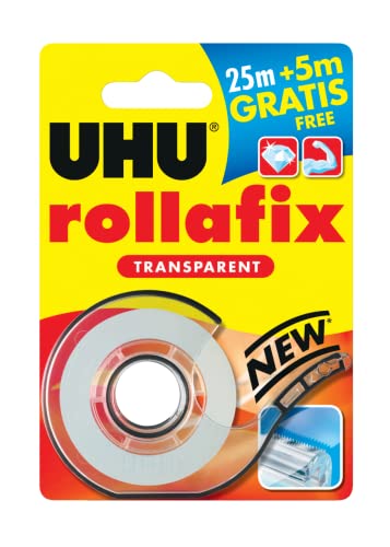 UHU Handabroller rollafix transparent "Ice Age", bestückt inkl. 19 mm x 25 m + 5 m GRATIS, hochwertiger,kristallklare - 1 Stück (36380) von UHU