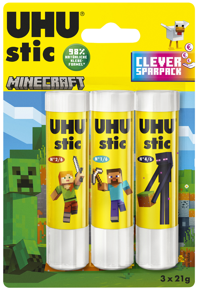 UHU Klebestift stic MINECRAFT, 3x 21 g, 12er Display von UHU