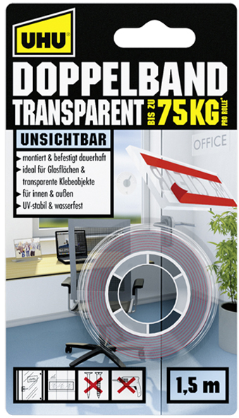 UHU Montage-Klebeband TRANSPARENT, doppelseitig, bis 75 kg von UHU