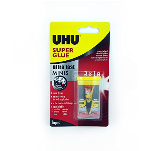 UHU Sekundenkleber blitzschnell MINIS – Super schneller und extrem starker Flüssigkleber in praktischen Mini-Tuben – 3 x 1 g von UHU