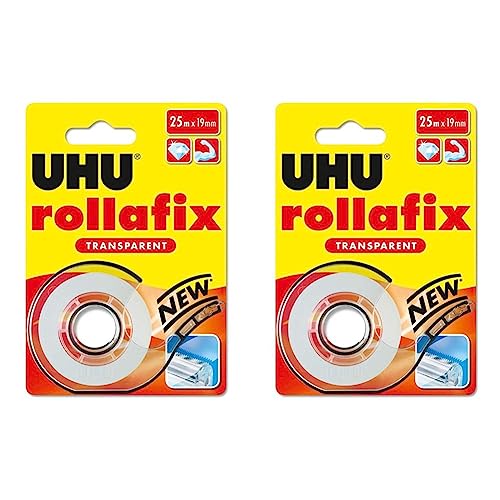 UHU rollafix Klebefilm, Transparentes Klebeband mit passendem Abroller, 19mm x 25 m (Packung mit 2) von UHU