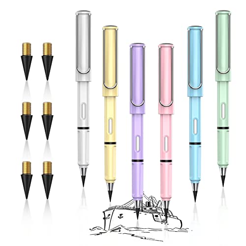 UICCVOKK 6 Stück Bleistift mit Radiergummi Inkless Pencil mit 6 Wechselkopfm Unendlicher Bleistift, Ewiger Bleistift Tintenlose Bleistifte Ewig, Tragbarer Tintenloser Inkless Pen Bleistift Ewiger von UICCVOKK