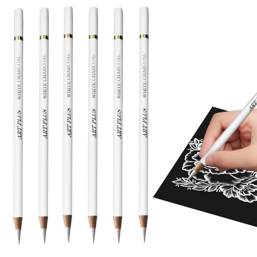 UICCVOKK 6 Stück Skizzieren Highlight Pen Weiße Kohlestifte, Weiße Kohle Bleistift Weißer Kohlestifte zum Zeichnen Weiß Kohle Bleistift Skizzieren Highlight Malstifte, Fine Art Supplies von UICCVOKK