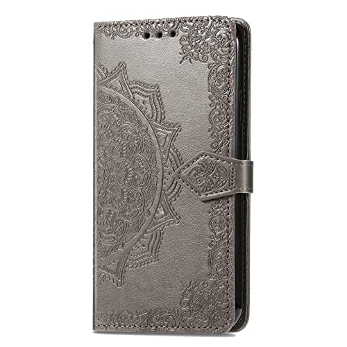 UILYI Hülle Kompatibel für Asus ROG Phone 7, Ultra Dünn Flip PU Leder Brieftasche Handyhülle, Drucken Mandala Muster Halterungsfunktion Schutzhülle. Grau von UILYI