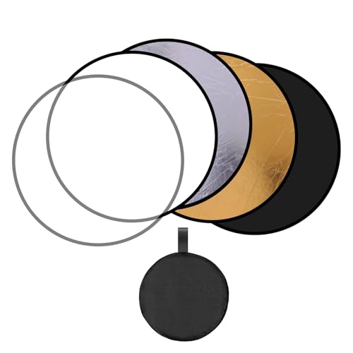 UILYNIU 5 in 1 Reflektor 60cm 23-Zoll Lichtreflektor Zusammenklappbarer Fotografie Reflektor durchscheinend Silber Gold Weiß und Schwarz für Portrait Foto Selfie Hochzeitsfotografie (Schwarz) von UILYNIU