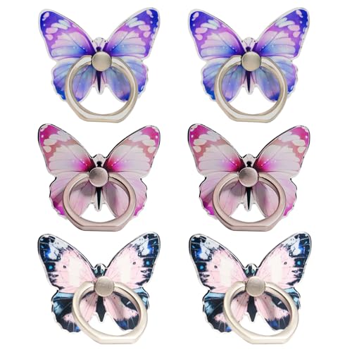UILYNIU 6 Stück Schmetterlings Handy Ring Halterung, 360° Drehbarer Smartphone Fingerhalter für iPhone, Metall Fingerständer Handy Zubehör für Tablets Telefonhüllen Smartphones (Mehrfarbig) von UILYNIU