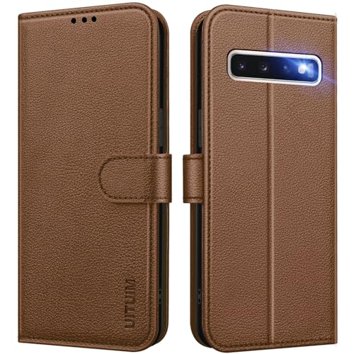 UITUIM Handyhülle für Samsung Galaxy S10, Klapphülle Leder Hülle Klappbar Flip Case Cover mit Magnet Kartenfach Geldbörse Ständer Tasche Etui Schutzhülle Handytasche für Samsung Galaxy S10 4G,Braun von UITUIM