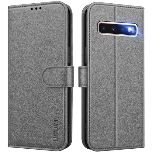 UITUIM Handyhülle für Samsung Galaxy S10, Klapphülle Leder Hülle Klappbar Flip Case Cover mit Magnet Kartenfach Geldbörse Ständer Tasche Etui Schutzhülle Handytasche für Samsung Galaxy S10 4G,Grau von UITUIM