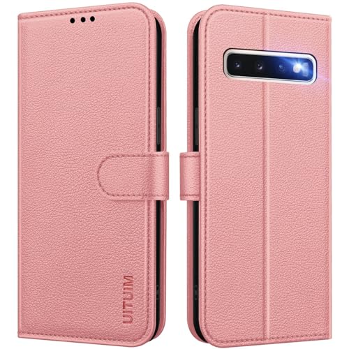 UITUIM Handyhülle für Samsung Galaxy S10, Klapphülle Leder Hülle Klappbar Flip Case Cover mit Magnet Kartenfach Geldbörse Ständer Tasche Etui Schutzhülle Handytasche für Samsung Galaxy S10 4G,Rosa von UITUIM