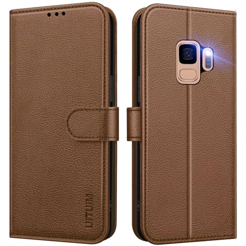 UITUIM Handyhülle für Samsung Galaxy S9, Klapphülle Leder Hülle Klappbar Flip Case Cover mit Magnet Kartenfach Geldbörse Ständer Tasche Etui Schutzhülle Handytasche für Samsung Galaxy S9,Braun von UITUIM