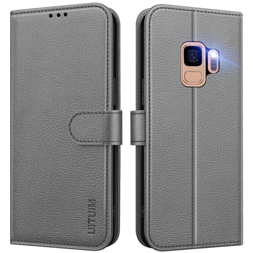 UITUIM Handyhülle für Samsung Galaxy S9, Klapphülle Leder Hülle Klappbar Flip Case Cover mit Magnet Kartenfach Geldbörse Ständer Tasche Etui Schutzhülle Handytasche für Samsung Galaxy S9,Grau von UITUIM