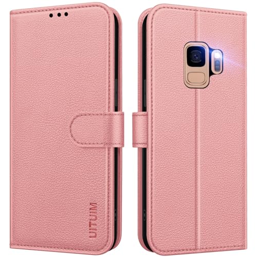 UITUIM Handyhülle für Samsung Galaxy S9, Klapphülle Leder Hülle Klappbar Flip Case Cover mit Magnet Kartenfach Geldbörse Ständer Tasche Etui Schutzhülle Handytasche für Samsung Galaxy S9,Rosa von UITUIM