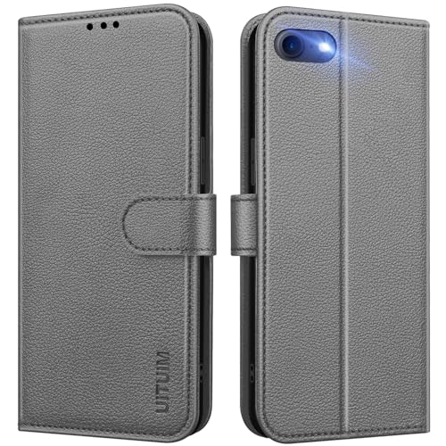 UITUIM Handyhülle für iPhone SE 2022 / iPhone SE 2020 / iPhone 8 / iPhone 7 / iPhone 6S / iPhone 6 Klapphülle Leder Hülle Klappbar Flip Case Cover mit Magnet Kartenfach Schutzhülle Handytasche,Grau von UITUIM