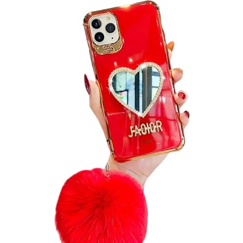 UJNHGQ Für iPhone 14 Plus 13 12 11 Pro Max, sturzfester Kosmetikspiegel mit Strasssteinen und Hülle, rot, für iPhone 12ProMax UJNHGQ Für iPhone 14 Plus 13 12 11 Pro Max, sturzfester Kosmetikspiegel mit Strasssteinen und Hülle, rot, für iPhone 12ProMax von UJNHGQ