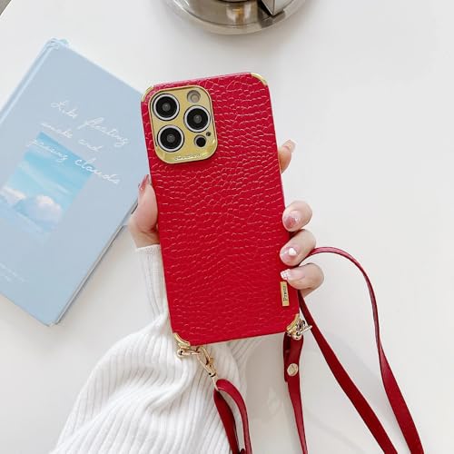 UJNHGQ Umhängeband mit Umhängeband und Ledermuster, Handyhülle für iPhone 15 14 13 12 11Pro Max Xr Xs 7 8 Plus X Cover, rot, für iPhone 13 Pro UJNHGQ Umhängeband mit Umhängeband und Ledermuster, Handyhülle für iPhone 15 14 13 12 11Pro Max Xr Xs 7 8 Plus X Cover, rot, für iPhone 13 Pro von UJNHGQ