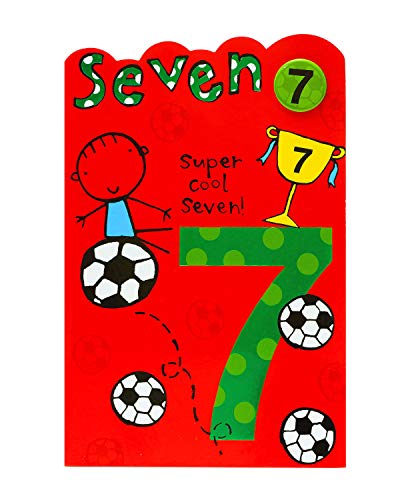 Geburtstagskarte zum 7. Geburtstag – Geburtstagskarte für 7-jährige Jungen – Fußball-Design – Abzeichen enthalten von UK Greetings