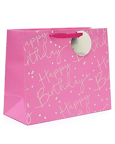 Große Geschenktüte für Damen, mit Folie, Pink - perfekt als Verpackung für Geburstagsgeschenke Große Geschenktüte rose von UK Greetings