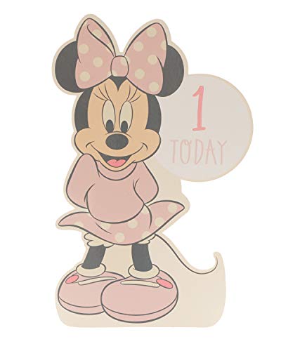 UK Greetings Disney Geburtstagskarte zum 1. Geburtstag für sie/Mädchen, mit Umschlag, hellrosa Design – mit Minnie Maus von UK Greetings