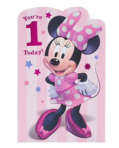UK Greetings Disney Geburtstagskarte zum 1. Geburtstag für sie/Mädchen, mit Umschlag, rosa Design mit Minnie Maus von UK Greetings