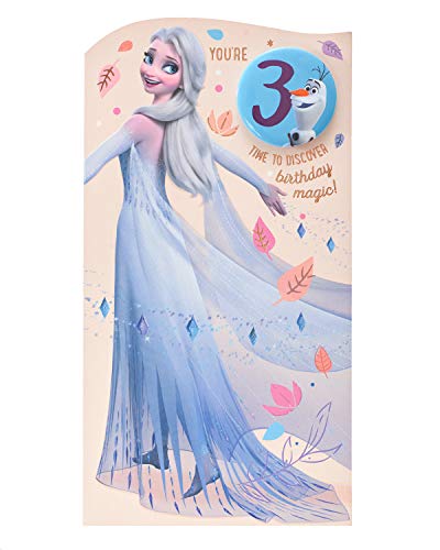 UK Greetings Disney Geburtstagskarte zum 3. Geburtstag für sie/Mädchen mit Umschlag – Abzeichen-Design – mit Elsa von UK Greetings