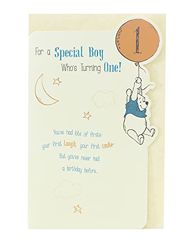 UK Greetings Geburtstagskarte zum 1. Geburtstag, für Jungen, Disney-Geburtstagskarte – Winnie Puuh Geburtstagskarte, 137 mm x 210 mm von UK Greetings