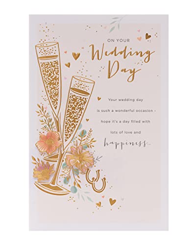 UK Greetings Hochzeitskarte mit Umschlag – Goldfolie, Champagnerdesign, mehrfarbig von UK Greetings