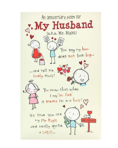 UK Greetings Hochzeitstagskarte für Ehemann – niedliches Gedicht-Design, mehrfarbig, 149 mm x 229 mm von UK Greetings