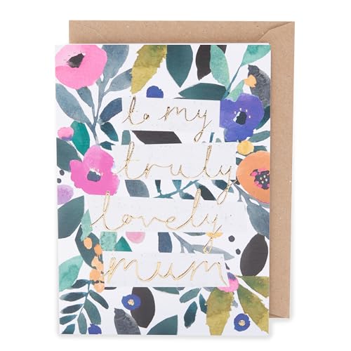 UK Greetings Kindred – Truly Lovely Mum – Muttertagskarte mit Blumenmuster von UK Greetings