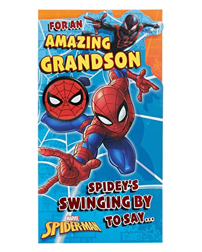UK Greetings Marvel Geburtstagskarte für Enkel mit Umschlag - Kinder-Jungen-Design mit cooler Spiderman-Illustration von UK Greetings