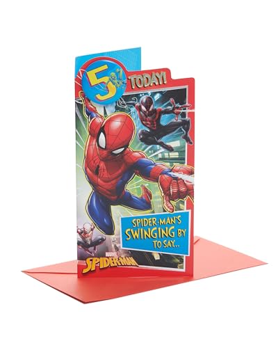 UK Greetings Marvel Geburtstagskarte zum 5. Geburtstag für ihn/Jungen mit Umschlag – Abzeichen-Design, mit Spider-Man von UK Greetings
