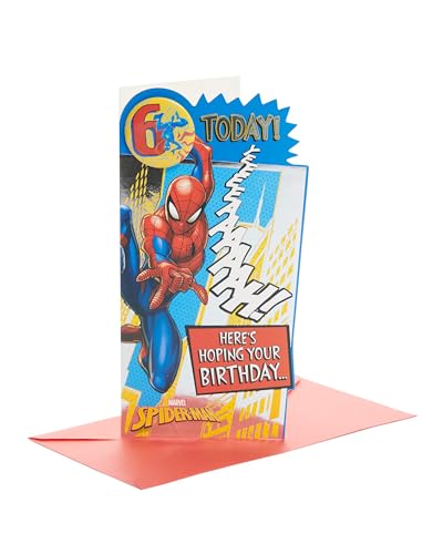 UK Greetings Marvel Geburtstagskarte zum 6. Geburtstag für Ihn/Jungen, mit Umschlag, Motiv: Spider-Man, 121 x 229 mm von UK Greetings