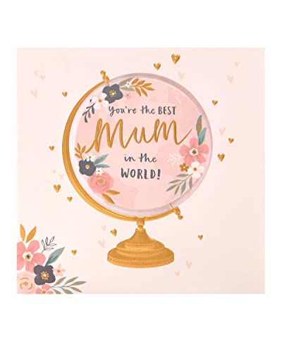 UK Greetings Muttertagskarte mit Umschlag – Globus-Design, Weiß, 186 x 186 mm von UK Greetings