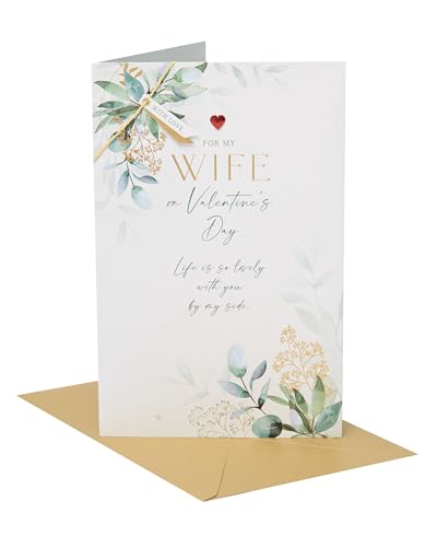 UK Greetings Valentinstagskarte für Ehefrau – schönes Blätter-Design von UK Greetings