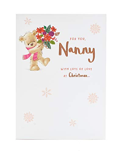 UK Greetings Weihnachtskarte für Kindermädchen, Motiv Teddy mit Blumen von UK Greetings