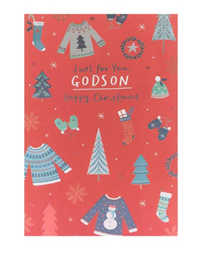Weihnachtskarte für Patensohn – Weihnachtskarte für Patensohn – niedliches Weihnachtspullover-Design – Weihnachtskarte für Ihn von UK Greetings