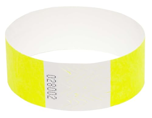 50 x Tyvek Armbänder Wasserdicht Reißfeste Event Armbänder für Partys, Events, Festivals, Crowd Management (Neongelb, 25mm (1 Zoll)) von UK Wristbands