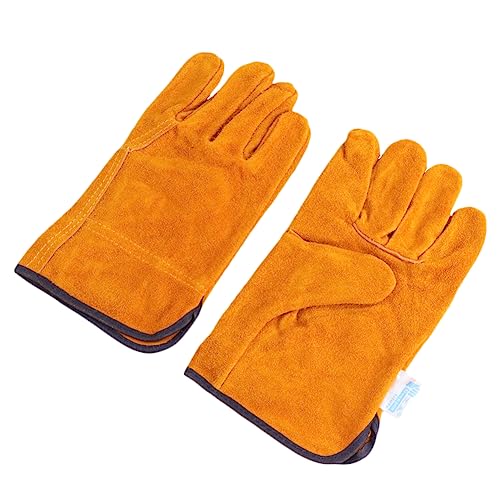 UKCOCO 1Paar Hitzeschutz Arbeitshandschuhe Rindsleder Atmungsaktive und Langlebige Schutzhandschuhe für Grill Schweißen und Schwere Arbeiten Effektiver Schutz Verbrühungen Orange von UKCOCO