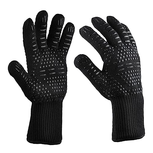 UKCOCO 2Stücke Hochtemperaturbeständige Aramid Küchenhandschuhe Wärmeschutz und Rutschfestigkeit für Grill Backofen und Kamin Schwarz von UKCOCO