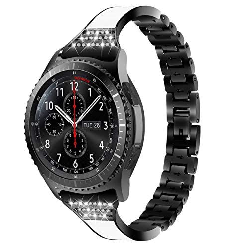UKCOCO Kompatibel für S3 Uhrenarmband - 46Mm Uhrarmband Metallband Ersatz Kettenarmband Uhrenarmband für Frauen (Schwarz) von UKCOCO