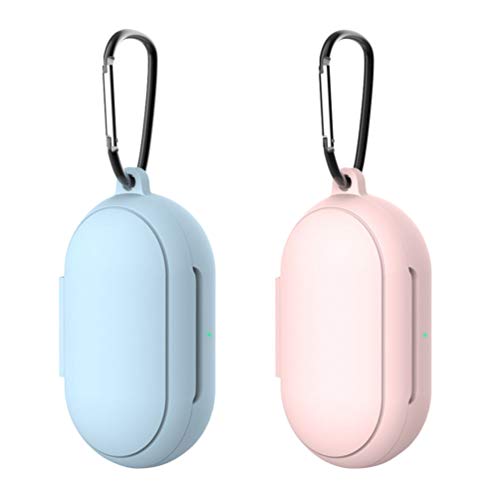 Kompatibel für Buds Plus Hülle - 2 Stück Silikonhülle Abdeckung Kratzfeste Kabellose Ohrhörer Tragetasche Stoßfeste Schutzhülle Haut mit Schlüsselbund (Blau + Pink) von UKCOCO