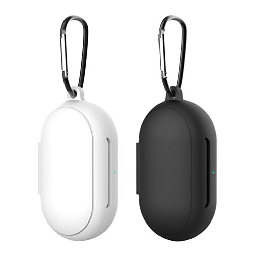 UKCOCO Kompatibel für Samsung Galaxy Buds Plus Hülle - 2 Stück Silikonhülle Abdeckung Kratzfeste Kabellose Ohrhörer Tragetasche Stoßfeste Schutzhülle Haut mit Schlüsselbund (Schwarz + Weiß) von UKCOCO