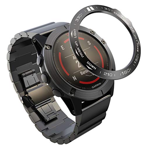Lünettenring Kompatibel für Fenix 5X - Metalluhr Lünettenring Smartwatch Schutzring mit Ziffernskala Anti-Kratzer Metall Uhrengehäuse Rahmenzubehör (Schwarz) von UKCOCO