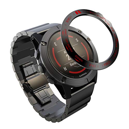 UKCOCO Lünettenring Kompatibel für Garmin Fenix 5X - Metalluhr Lünettenring Smartwatch Schutzring mit Ziffernskala Anti-Kratzer Metall Uhrengehäuse Rahmenzubehör (Schwarz-Rot) von UKCOCO