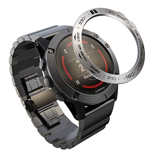 UKCOCO Lünettenring Kompatibel für Fenix 5X - Metalluhr Lünettenring Smartwatch Schutzring mit Ziffernskala Anti-Kratzer Metall Uhrengehäuse Rahmenzubehör (Silber) von UKCOCO