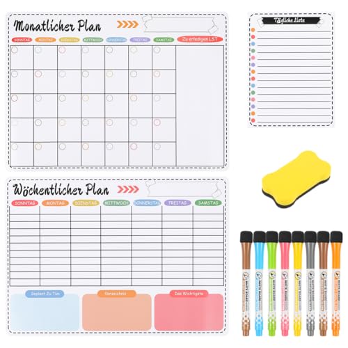 UKCOCO Magnetischer Wochenplaner: Wochenplaner Monatsplaner To-do Tafel mit 8 Markern und Schwamm zum Aufhängen for Famiien Haushaltsplaner, Essenplaner, Putzplaner von UKCOCO
