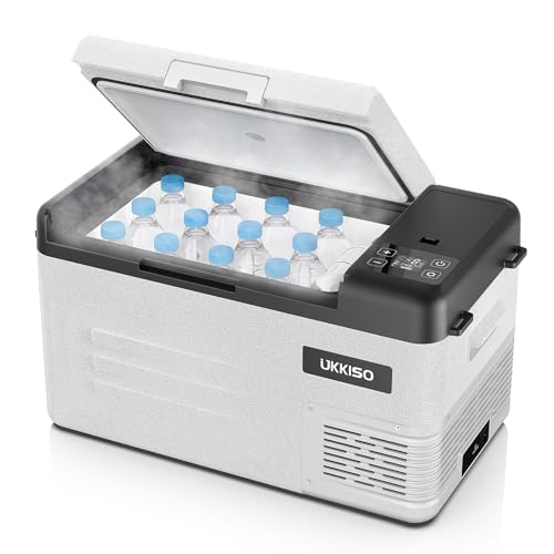 UKKISO Kompressor Kühlbox 22L Kühlschrank für Auto, 12/24V DC 100-240 VC Elektrisch Kühlbox für Auto, 12/24 V DC und 100–240V AC für Auto, Lkw, Boot, Camping, -20°C bis 20°C, mit USB Anschluss von UKKISO