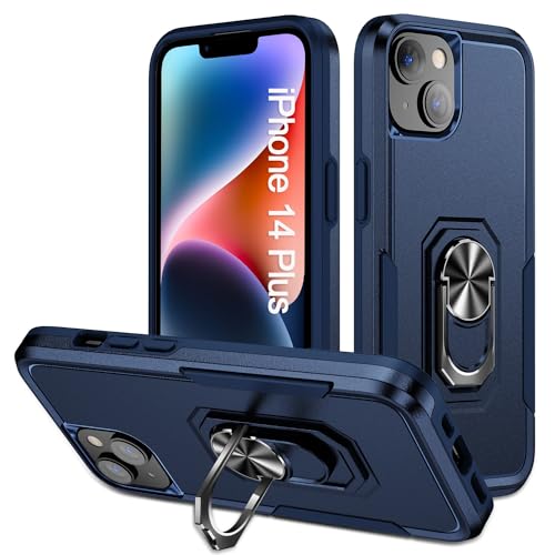 UKLCCU Schutzhülle für iPhone 14 Plus, mit Ring und Ständer, Handyhülle für iPhone 14 Plus, Blau von UKLCCU