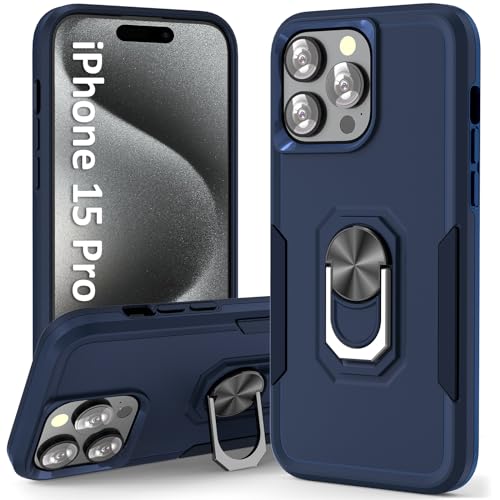 UKLCCU Hülle für iPhone 15 Pro Hülle Apple iPhone 15 Pro Hülle, Echter Militärischer Schutzhülle für iPhone 15 Pro, 360° Drehbarer Ständer +PC Bumper Schutzhülle für iPhone 15 Pro 6.1" - Blau von UKLCCU