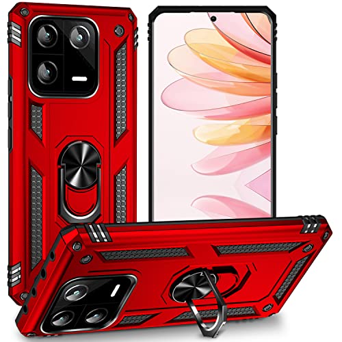 UKLCCU für Xiaomi 13 Pro/Xiaomi 13 Pro Handyhülle,[Echter Militärschutz] Stoßfeste Kratzfeste Schutzhülle Cover Case Metall Ring Ständer Handy Hüllen - Rot von UKLCCU